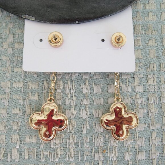 New Chico's No Droop Convertible Stud, Dangle Earrings Gold Orange New w Tags - Picture 4 of 5